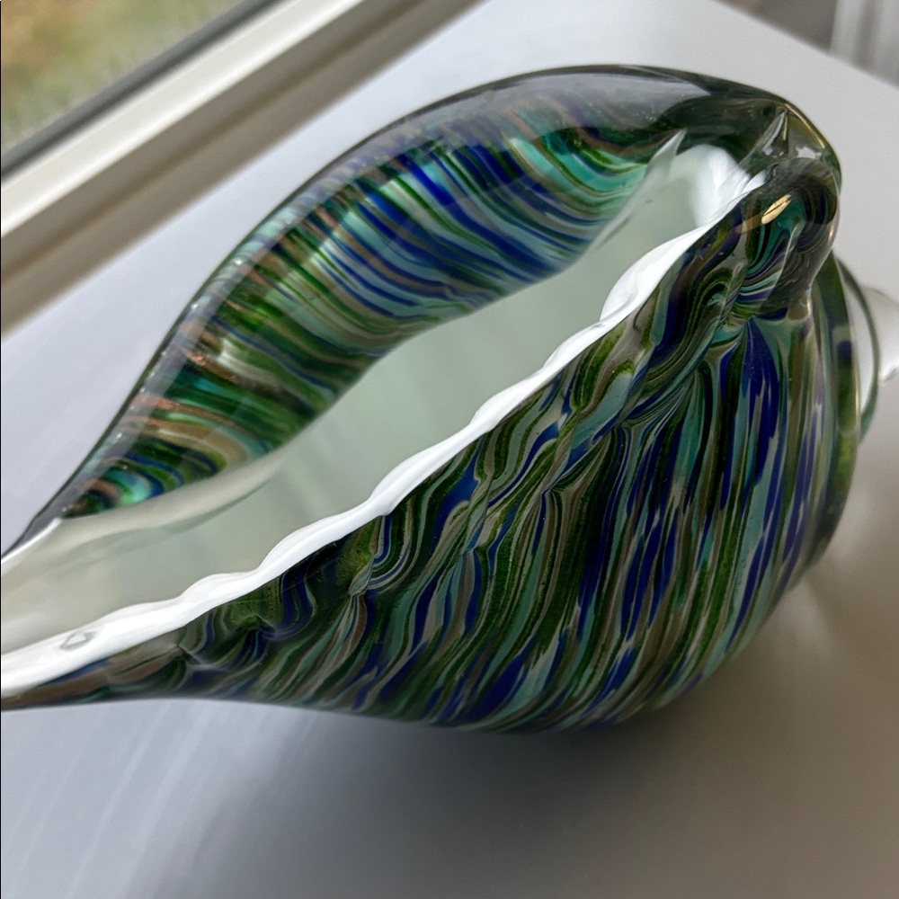 Handblown Blue & Green Swirl Glass Shell Sculpture - Picture 4 of 10
